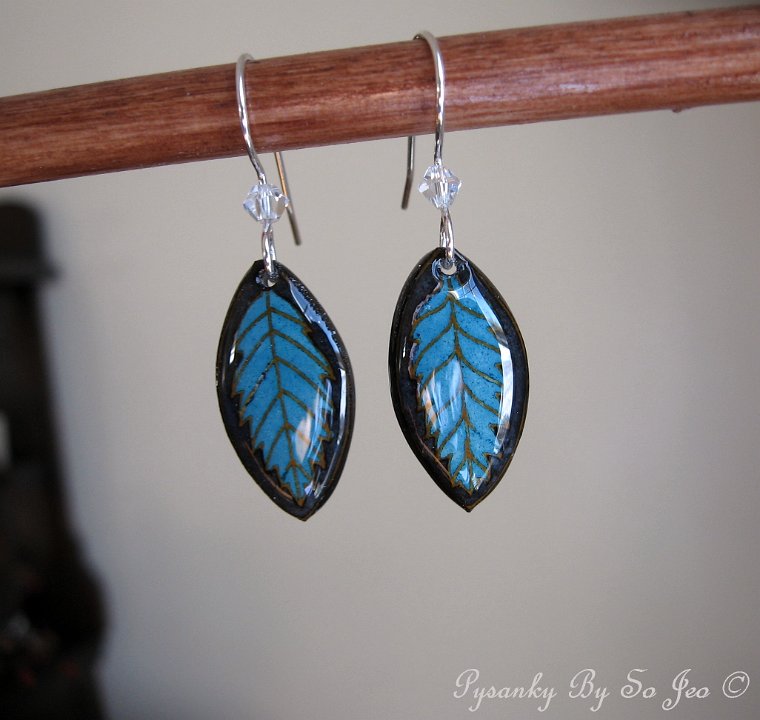 Little Turquoise Leaf Earrings Pysanky By So Jeo